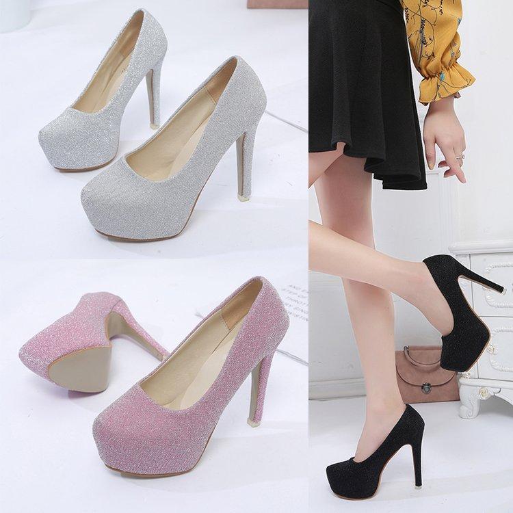 Heel sexy single shoes summer and autumn new round head thin heel women's shoes nightclub women's shoes waterproof table high heel princess wedding