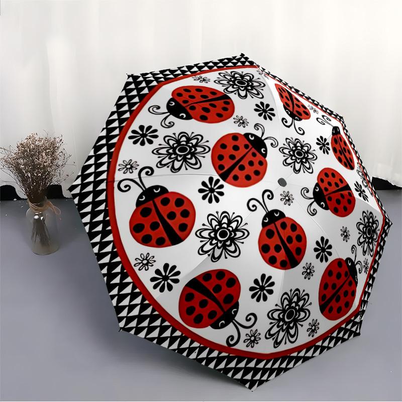1pc Ladybug Pattern Automatic Open/Close Umbrella with Windproof, 8-Rib Sturdy Canopy, , Outdoor Accessory, Ideal for Gifts yy251117116