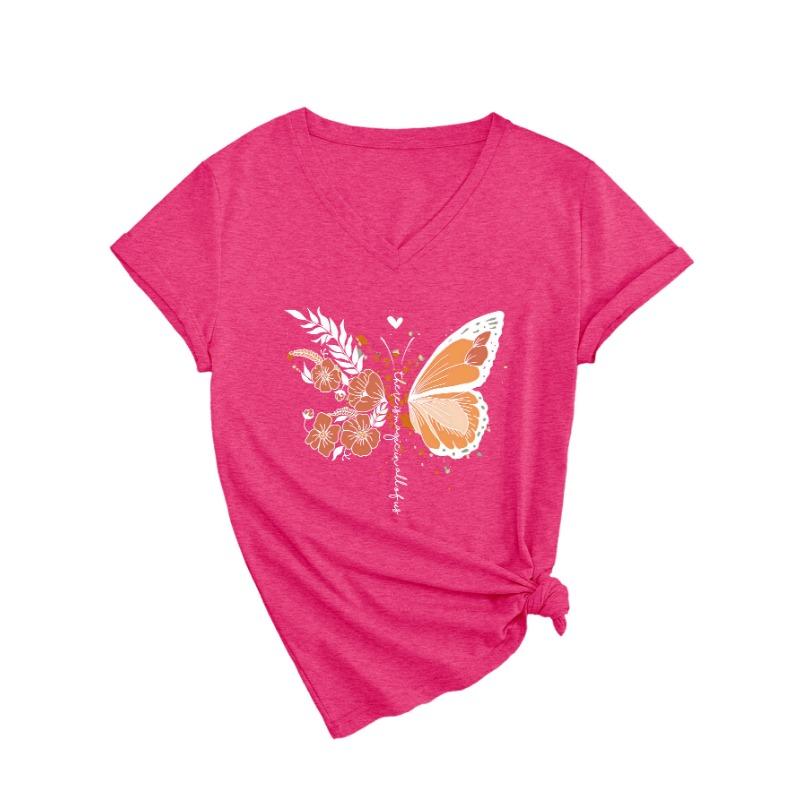 

Летний топ с V-образным вырезом и принтом в виде 3D-бабочки, модные повседневные женские футболки с короткими рукавами 5XL