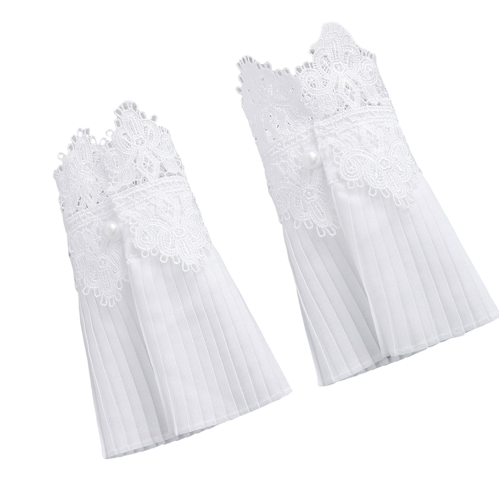 

Lace Trim Pleated Arm Sleeves With Embroidery Flower Design Comfortable Wrist Cuff Extension Dress Sweater Accessories білий