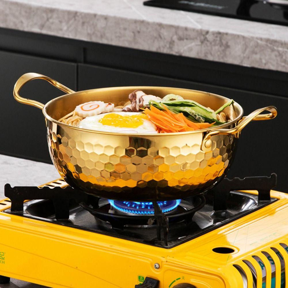 Stainless Steel Korean Ramen Pot Double Handle Milk Pot Cookware Soup Pot Induction Cooker