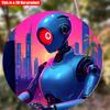 2D Flat 20*20cm1pc City Sunset scenery Blue Robot pattern Circular Hanging ornament, Futurist Urban Landscape Theme Wooden decoration, Application