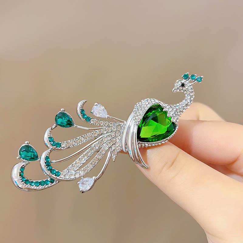 Elegant Crystal Peacock Brooches for Women Lady Beautiful Big Bird Animal Party Casual Brooch Pins Gifts