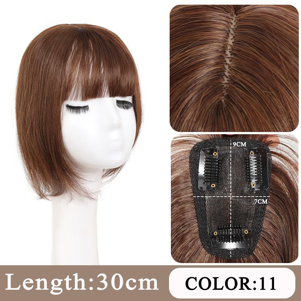 Synthetic 3-Clips Long Straight Topper Hairpiece Clip in Hair Extensions With Bang Natural Fluffy Invisible Head Top Hair Piece With Bangs