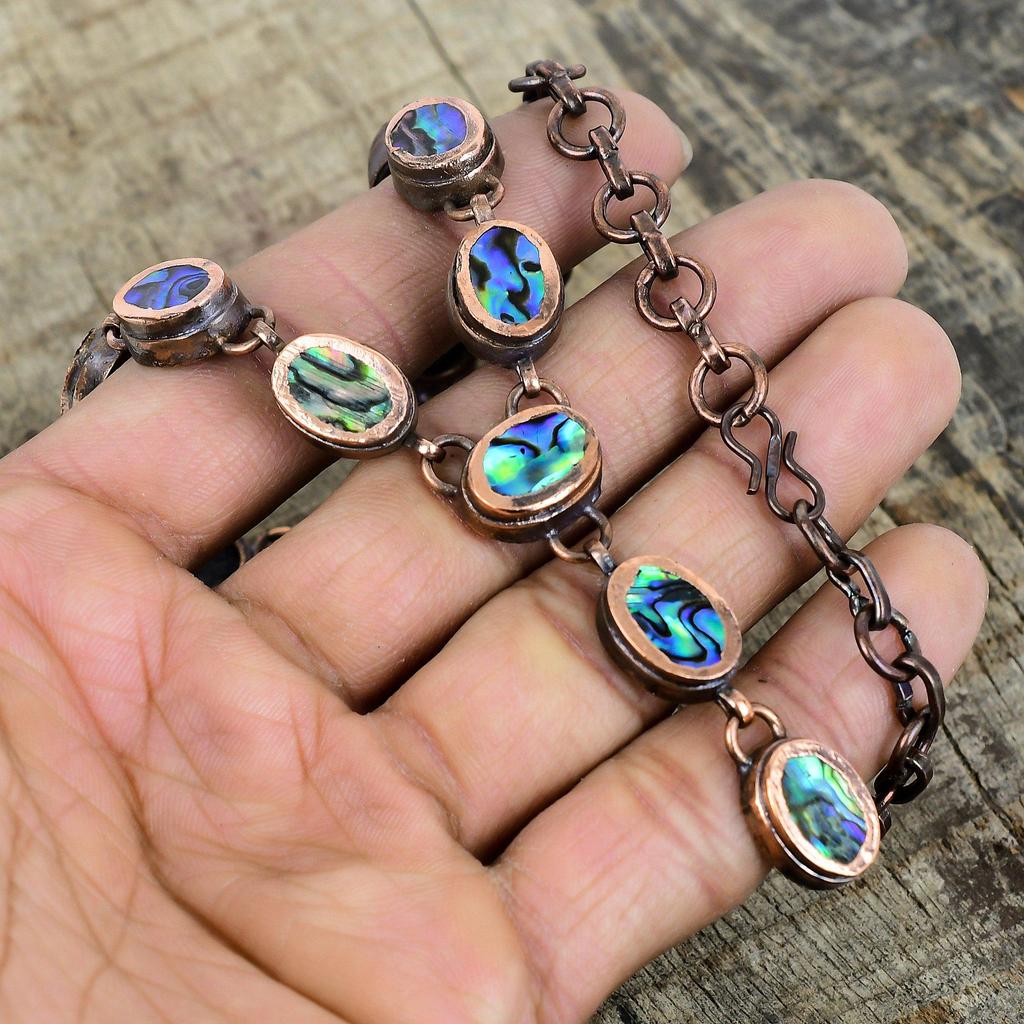 Abalone Muschel Halskette elektrogeformte Kupfer Halskette Edelsteinschmuck verstellbare Kettenhalskette handgefertigter Geburtssteinschmuck Verlobungsgeschenke