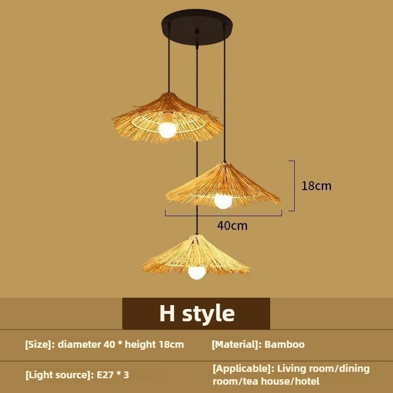 Bedroom Living Room Lantern Chandelier Stairs Retro Rattan Three-Head Hanging Light Bamboo Weaving Combination Creative Lamp