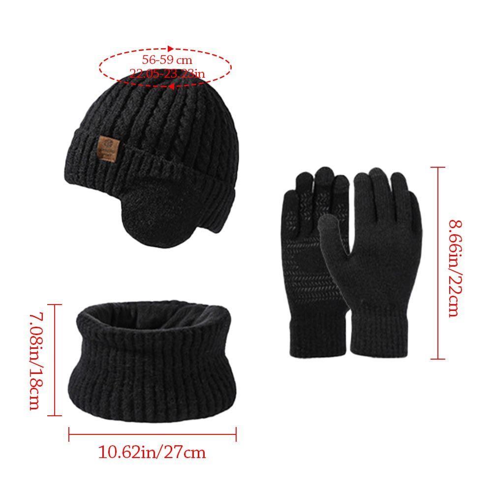 3Pcs/set Soft Touch Screen Gloves Warm Ear Protection Cap Winter Beanie Hat Scarf  for Men Women