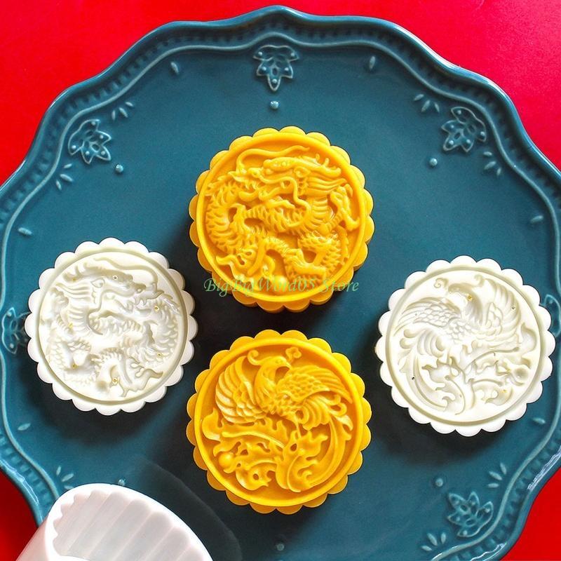 24TE Mooncakes Mold Chinese Pastries Moulds ABS Plastic Cookie Stamp for Baking Lover Hand Pressed Dessert Making Mold