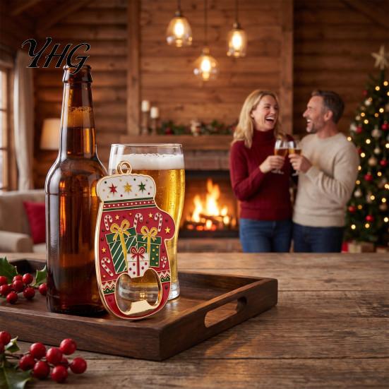 Christmas Tree Hanging Ornament Glove Bottle Opener, Shape Remover with Magnetic Backing, Festive Fridge Magnet Decoration Durable Zinc Alloy Holiday