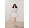 Kumikumi Women's Chic Blue Lace Tie-Up Long Sleeve Autumn Two-Piece Slimming T-Shirt