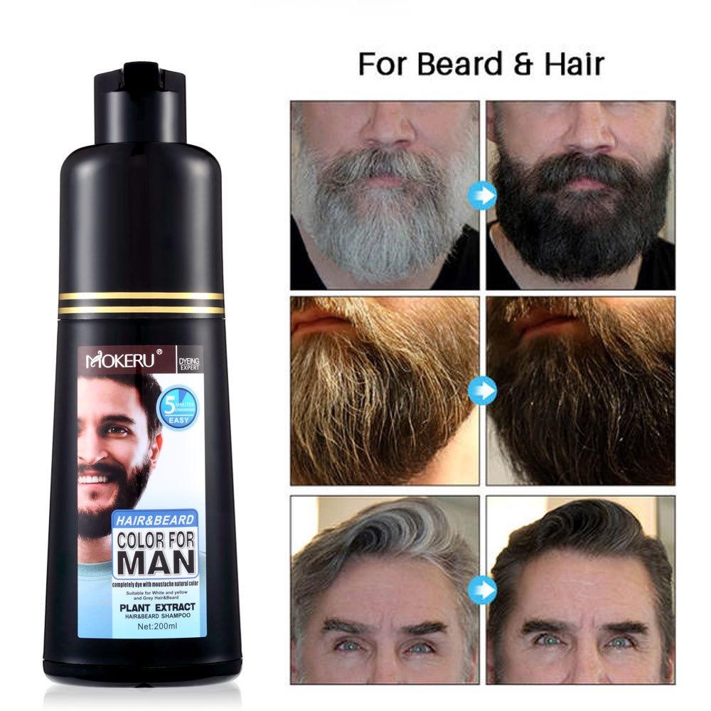 Shampoing Colorant pour Barbe Noir Naturel Coloration Permanente Longue Durée pour Hommes Couverture des Cheveux Blancs Gris Soin de la Barbe