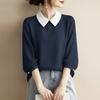 ZANZEA Women Casual Turn Down Collar 3/4 Sleeve Loose Blouse