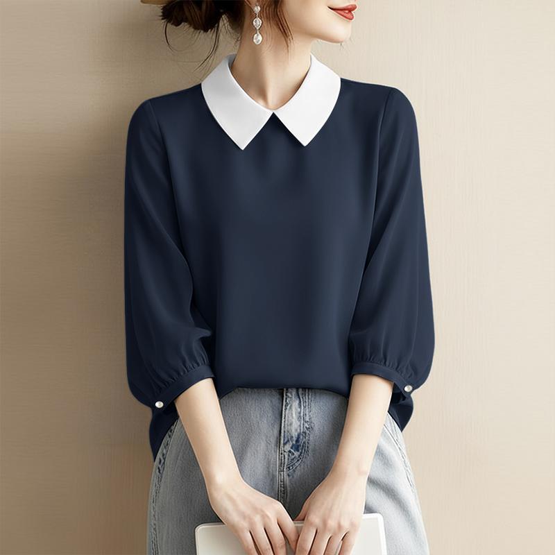ZANZEA Women Casual Turn Down Collar 3/4 Sleeve Loose Blouse