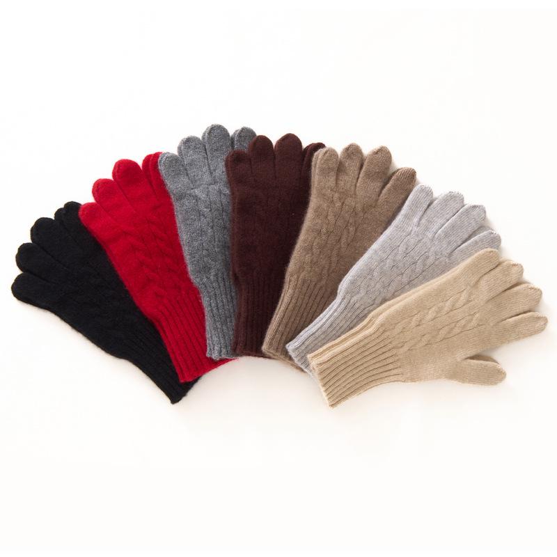 Women's 100% Pure Cashmere Split Finger Winter Gloves - Warm, Thick, Outdoor Five Finger Design