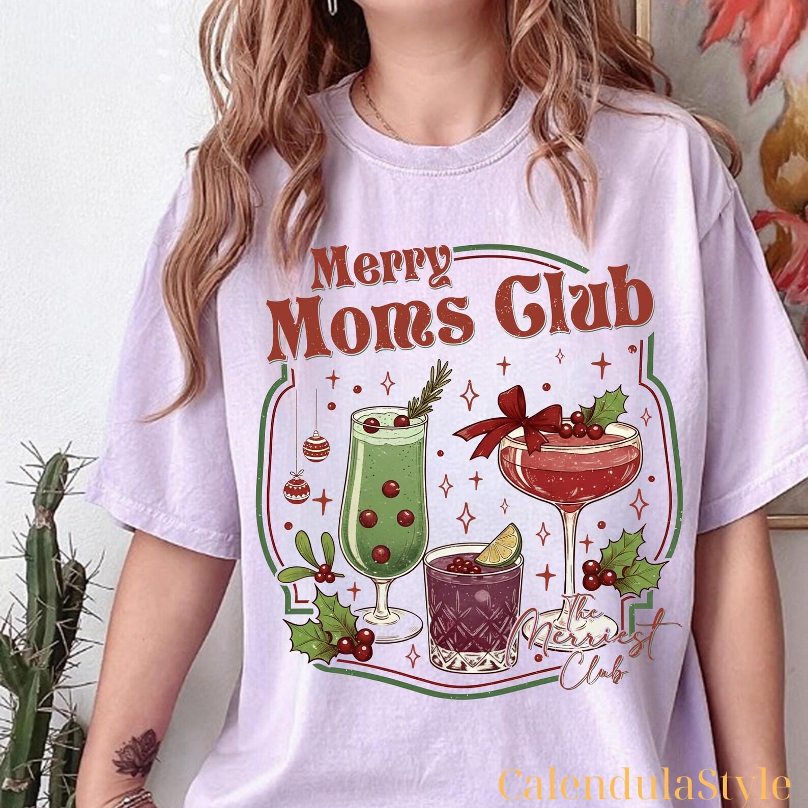 Merry Moms Club Christmas Shirt, Holiday Spirit Drink Tshirt, Cute Margarita Xmas Tee, Retro Christmas Gift, Merry Alcohol Drink XL