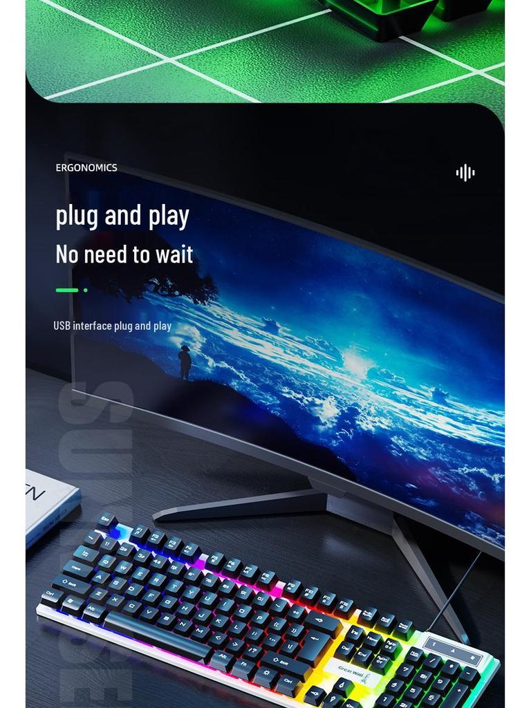 4-in-1 Wired Luminous Gaming Set: Keyboard, Mouse, Headset, Mouse Pad.