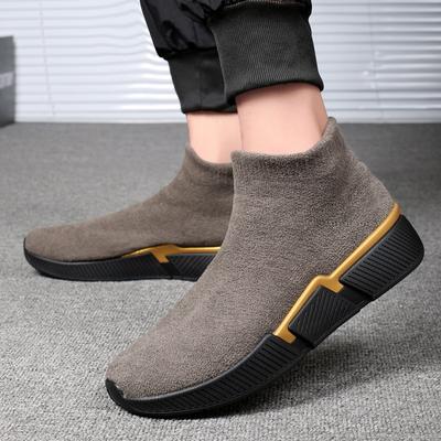 Taglie 39-46 Sneakers Autunno Inverno Stivali Uomo Velluto Corallo Caldi Stivaletti alla Caviglia Maschili Elasticizzati Slip-on Scarpe a Calzino Scarpe Casual con Plateau