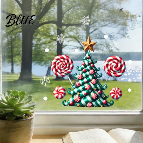 Colorful Candy Patterned Decals Christmas Tree Window Static Sticker Waterproof PVC Removable Cane Holiday Stickers Glass Clings Decorative