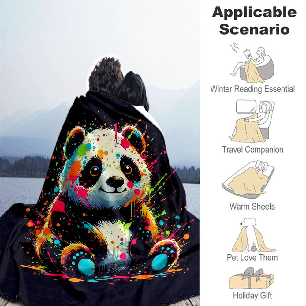 1pc Colorful Panda Flannel Blanket, Comfortable and Warm Blanket, for Camping Sofa Bed and Couch Office036