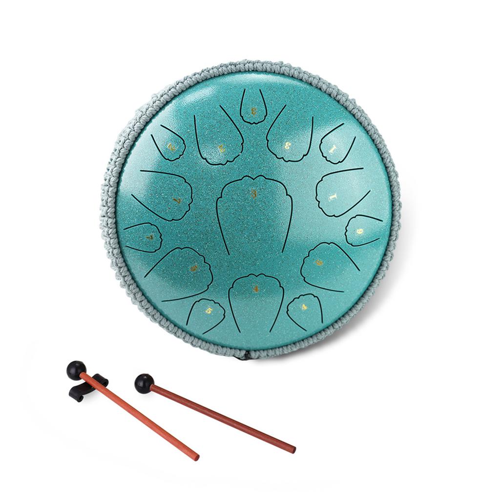 Steel Tongue Drum 13 Inch 15 Notes D Key Percussion Instrument Portable Balmy Drum with Drum Mallets for Meditation