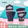 Half Finger Flip Student Gloves Wool Writing Fleece Thickened Cute Cartoon Warm Dew Finger Children's Gloves