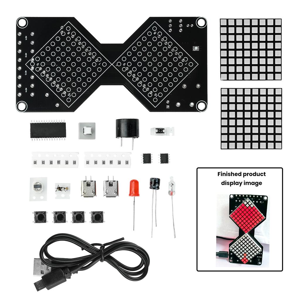 DC 5V LED Dot Matrix Electronic Hourglass DIY Kit Micro USB Interface Gravity Sensing Timer Soldering Practice Electronics DIY C