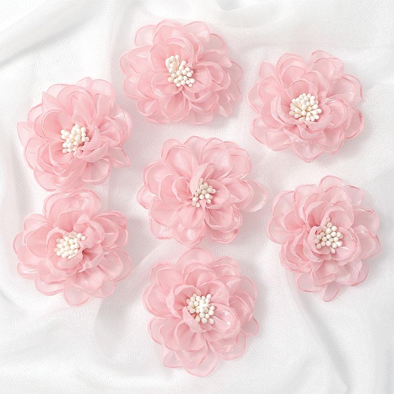 2/5/10Pcs 5cm Organza Chiffon Fabric Flowers DIY Wedding Dress Clothing Shoes Hats Decoration Hairpin Jewelry Accessories