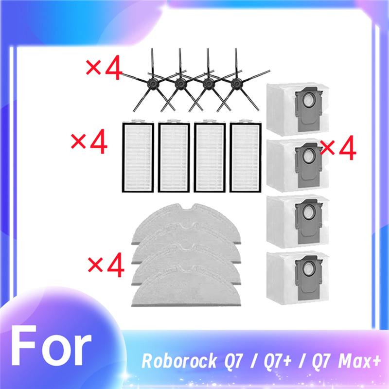 AB34-16 Stück Für Roborock Q7 / Q7+ / Q7 Max+ Saugroboter Seitenbürste Wischmopp Filter Staubbeutel Set Reiniger Teile Ersatz