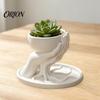 Minimalist PLA Resin Flower Pot 3D Printed Palm Shaped Succulent Planter with Drainage Tray, Holding Stable Base Small Indoor Mini Pot, Desktop Plant