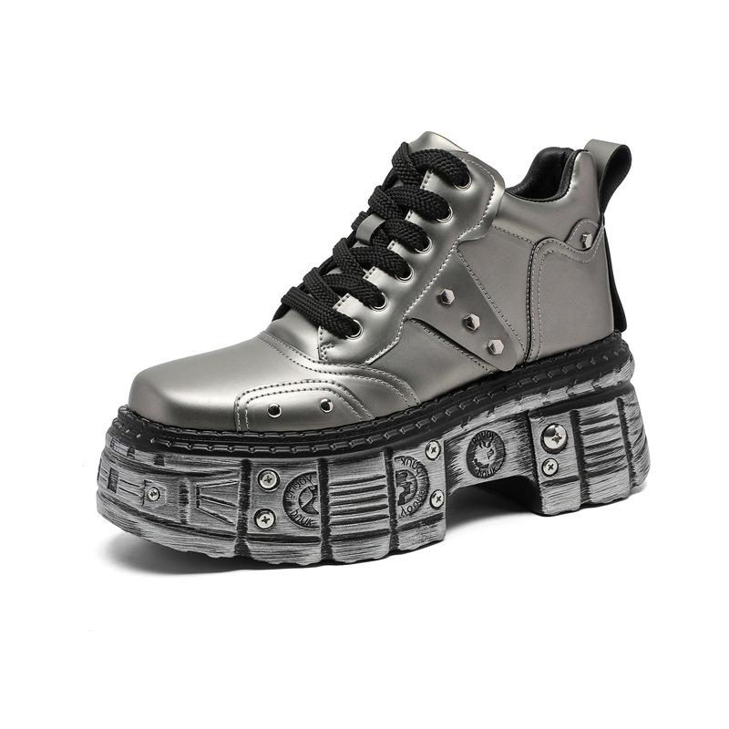 2025 New Trendy Men's Boots Heavy Metal Platform Low-top Punk Small Leather Shoes Dark Locomotive Boots 561201-J
