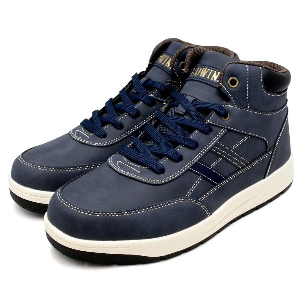 Edwin Waterproof PU Leather with a Simple and Solid Size Men's High-Top Sneakers, Suede-Like Texture, Stylish, Color, Lace-Up, Navy, 25.5 (EDS1020)