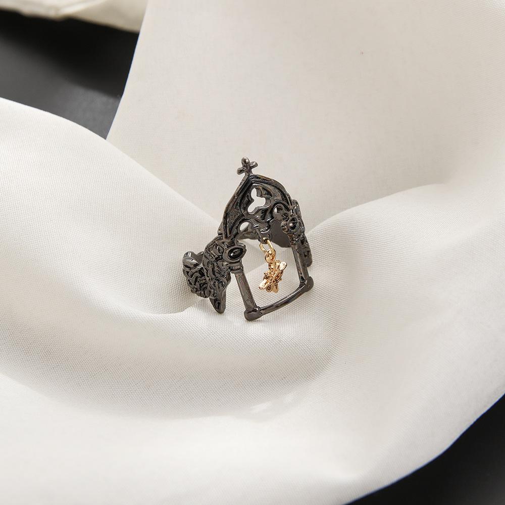 Retro Medieval Castle Adjustable Open Ring For Women Punk Gothic Edgy Couple Jewelry Vintage Unisex Accessories Gift for Lovers
