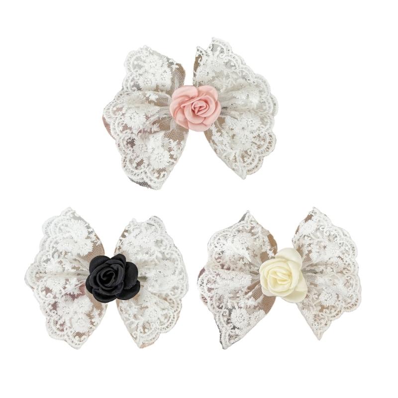 Embroidery Lace Bowknot Shape Hairpin for Teen Summer Spring Camping Photography Use Hair Barrettes Cloth Hair Tiaras