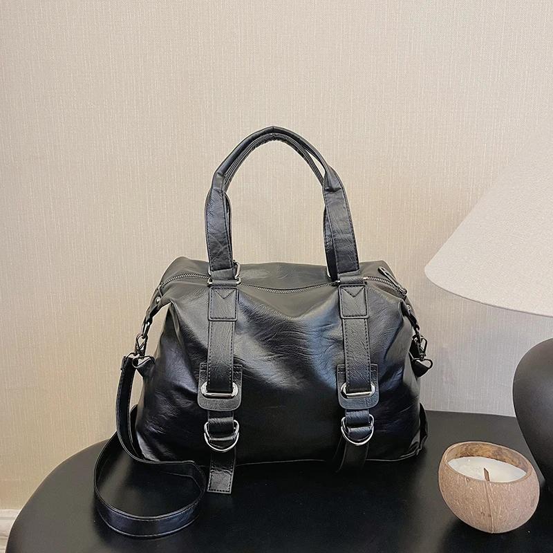 Women's Solid PU Soft Shoulder Bag Interior Zipper Pocket Casual Bags Large Capacity High Quality Fashion