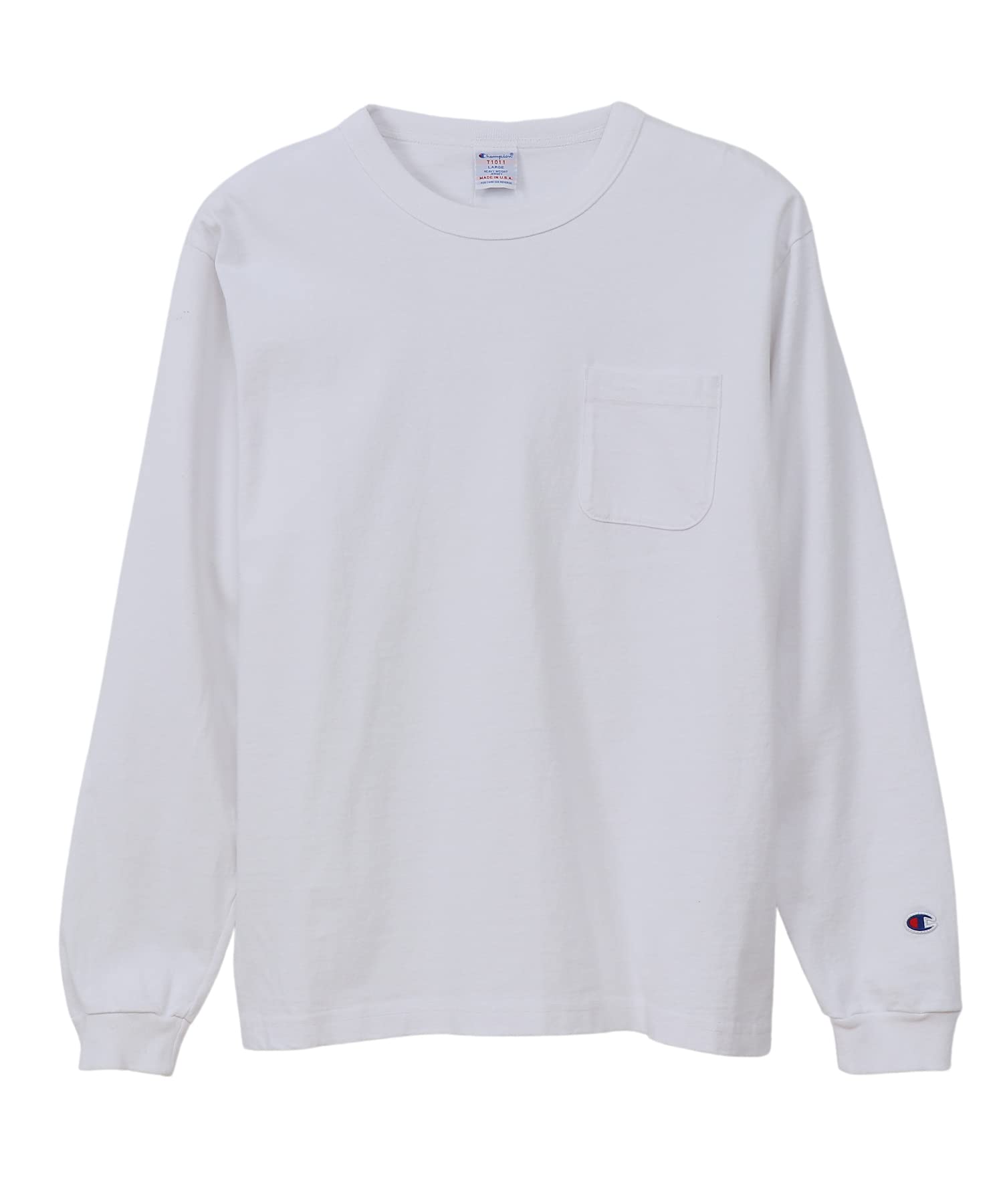 

Champion T1011 Heavyweight Crew Neck Long Sleeve Dry Round Made in Size XL T-Shirt, Touch, Body, USA, C5-P401, Men s White, белый