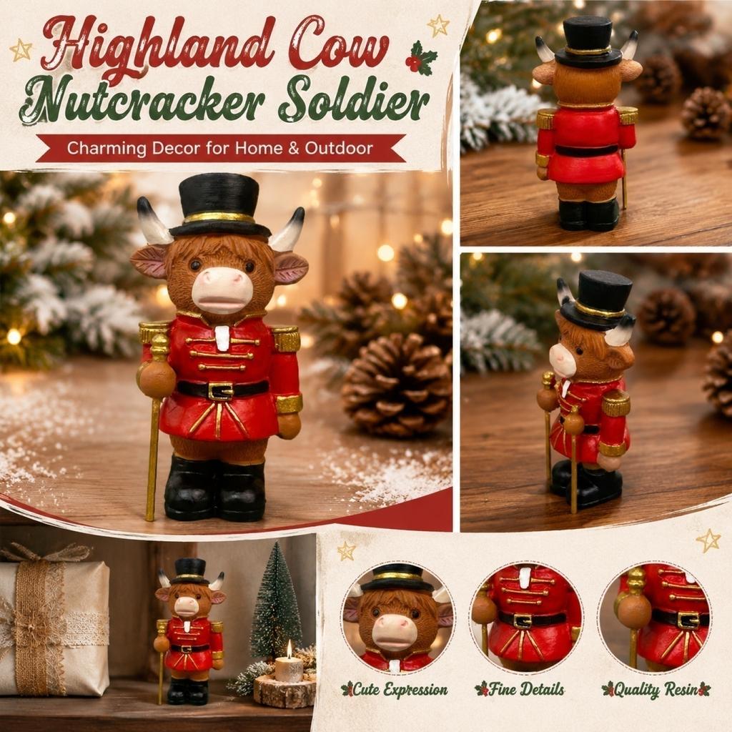 Highland Cattle Nutcracker Soldier Resin Figurine Home Outdoor Decorative Craft Sculpture Creative Ornament Display