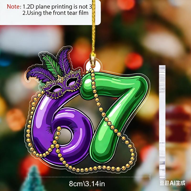 2D Flat Number 67 Shaped Mardi Gras Acrylic Sign, Drops, Suitable for wall decoration, porch, room, villa, accents Home, Hallway, or Workplace - Rusti