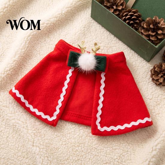 Cat Holiday Costume Pet Christmas Cape with Bow, Red Cloak for Small Medium Dogs & Cats, Outfit White Wavy Trim, Festive Apparel Pets Dog