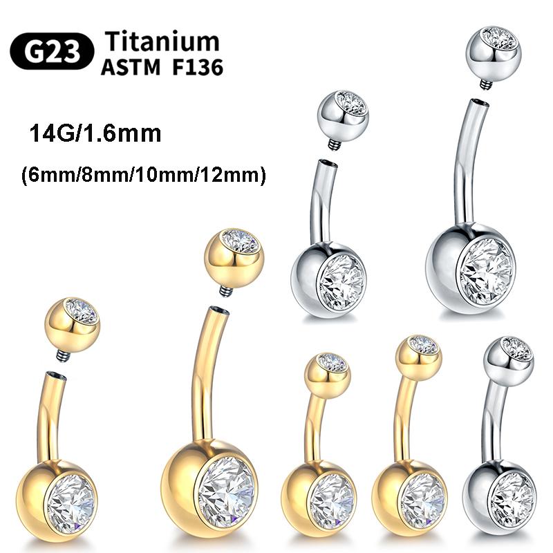 5/10Pcs G23 Titanium Belly Button Rings Navel Bar Nombril Piercing CZ Gem 6/8/10/12mm 14G Gold Color Belly Piercing Sexy Jewelry