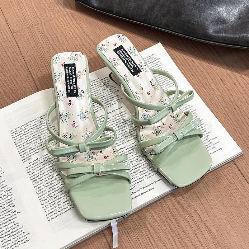 Fashion Hot Selling 2025 New French Style Summer Concise Open Toe Women Slippers Fashion Butterfly-knot Low Heels Party Pump Slide Shoes