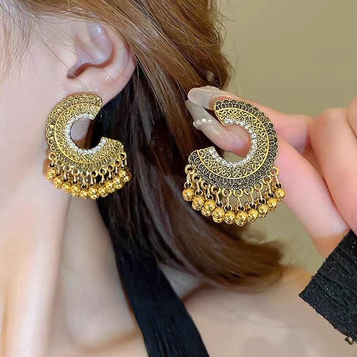 Bohemian Ethnic Tassel Bell Pendant Stud Earrings - Retro, Nostalgic, Elegant Style