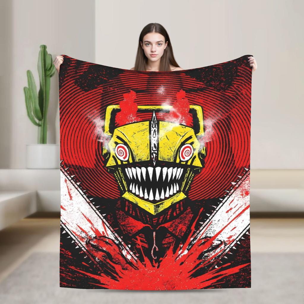 Denji brutal anime Blanket Chainsaws Mans Travel Flannel Throw Blanket For Outdoor Soft Quality Bedspread Birthday Present