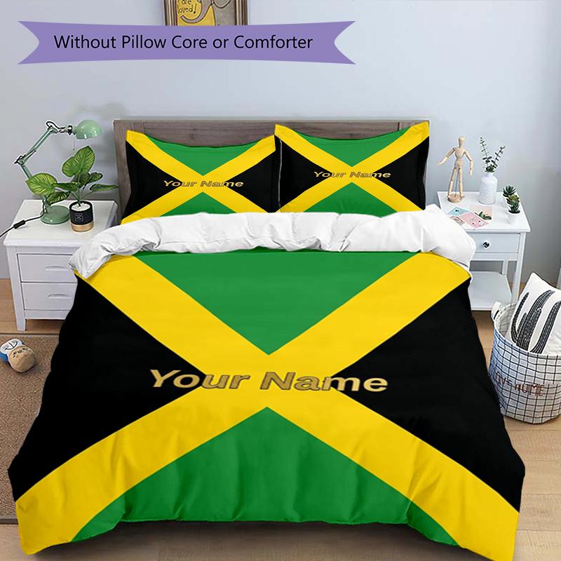 Jamaica Flag Custom Name Text Print 1Pc Bedding Set Duvet Cover With Two Pillowcases Soft Bed Linen For Household Bedroom