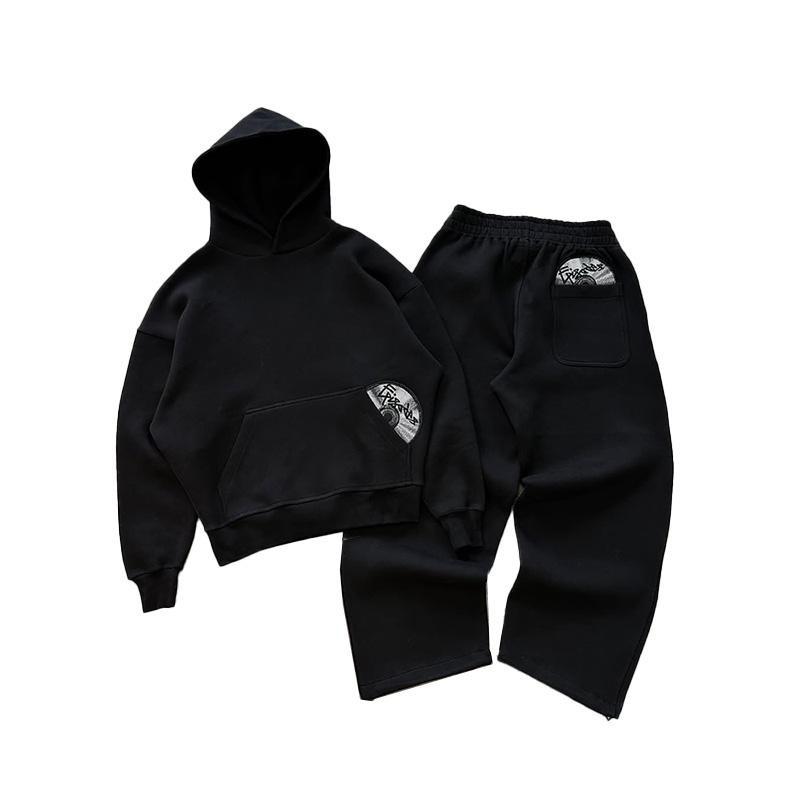 Trendy High Street Retro Casual Streetwear Men's Sports Suit Y2K Harajuku Print Hoodie Men Hip-hop Loose Sweatpants