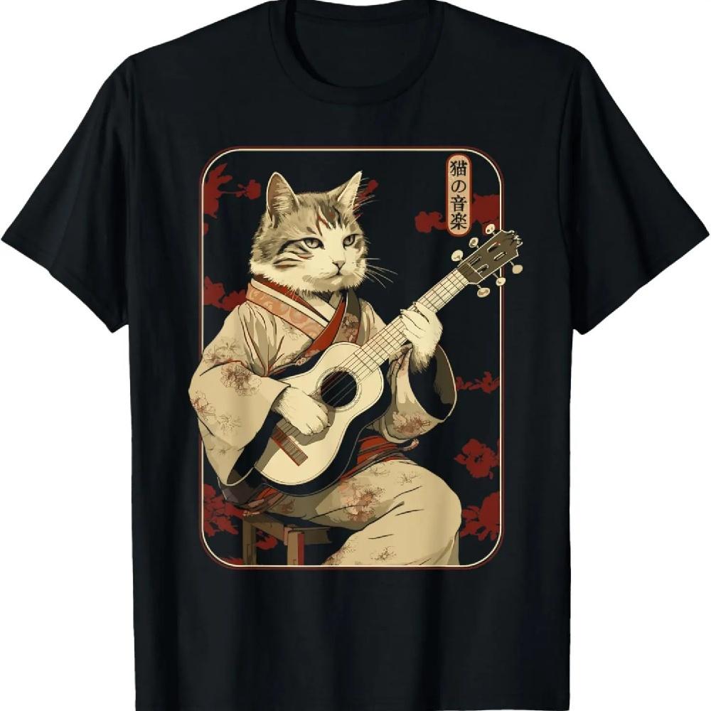 

Japanese Samurai Cat Playing The Electric Guitar T-Shirt XXXXXL чёрный