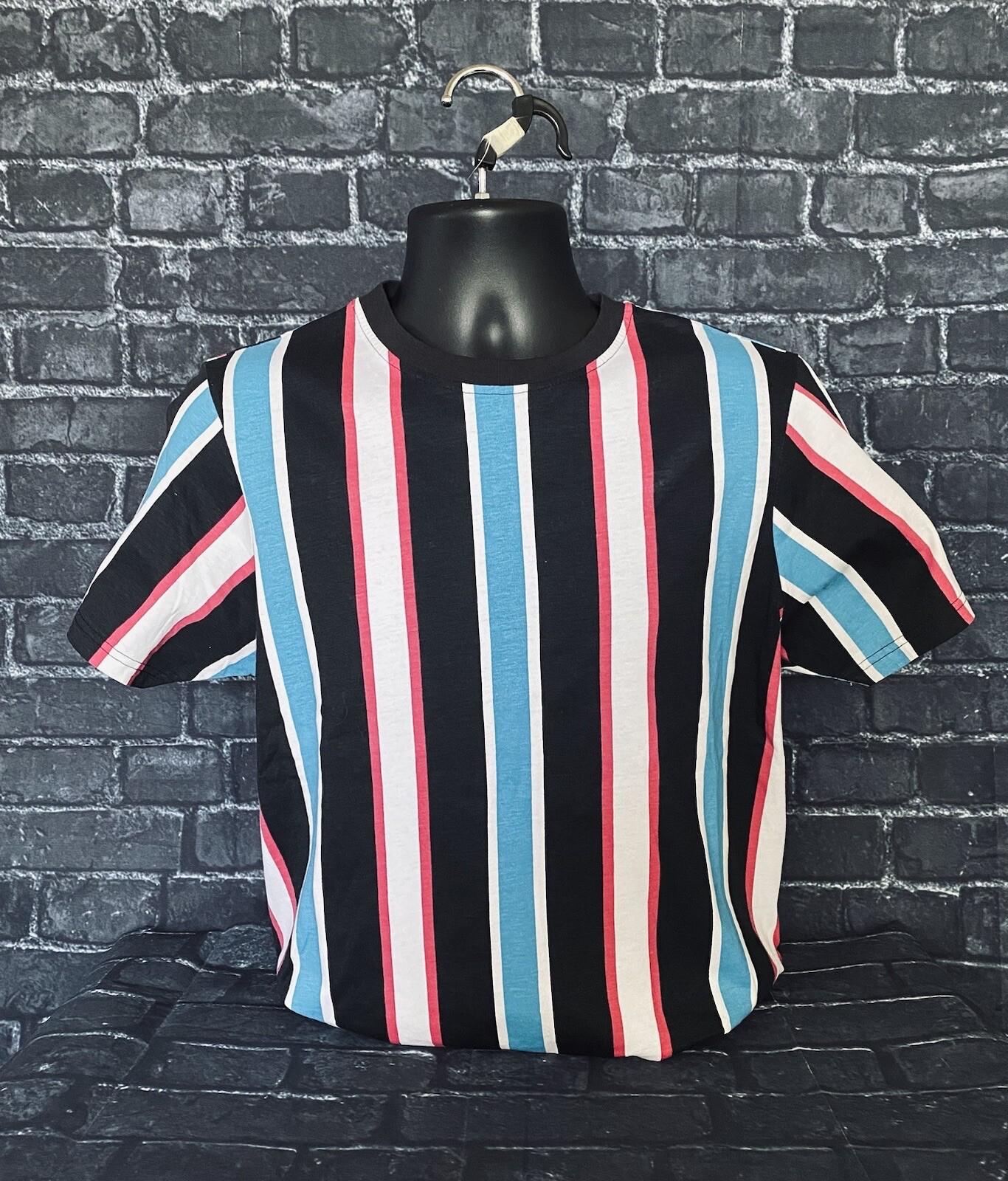 Fresh Prints of Bel Air Mens Striped T-shirt Size Small Blue Black Pink White XL