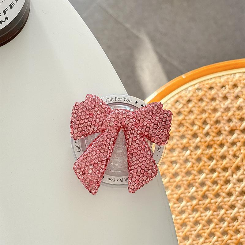 Colorful Rhinestone Bow Phone Airbag Holder - Elegant Korean Style Finger Ring