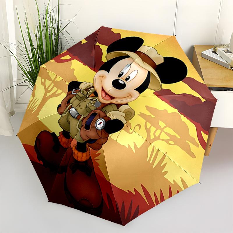 

1pc Mickey Mouse Safari Adventure Automatic Opening/Closing Umbrella - Portable Three-Fold Design with 8-Bone Iron Frame - Outdoor - Ideal G