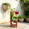 Handbemalte Frosch-Dekoration Harz auf Leiter Statue, Lustige Figur mit Weinglas, Handgefertigte Handwerkskunst Garten Pflanztopf Dekoration Hängend für
