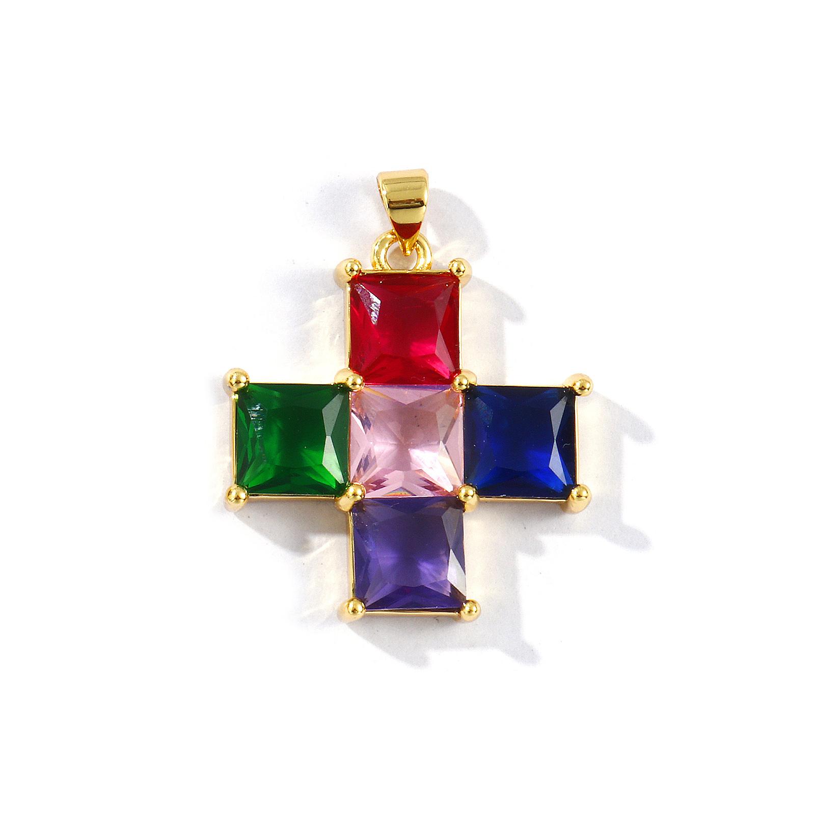 

1 Piece Glass Pendants 18K Gold Plated Cross Charms For DIY Necklace Bracelet Jewelry Making Findings 3.3cm x 2.6cm